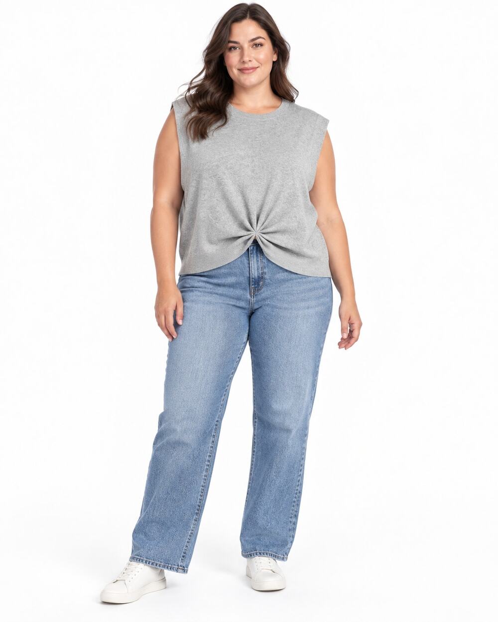 By Anthropologie Women's XL Gray Twist Front Sleeveless Sweater Top Knit
